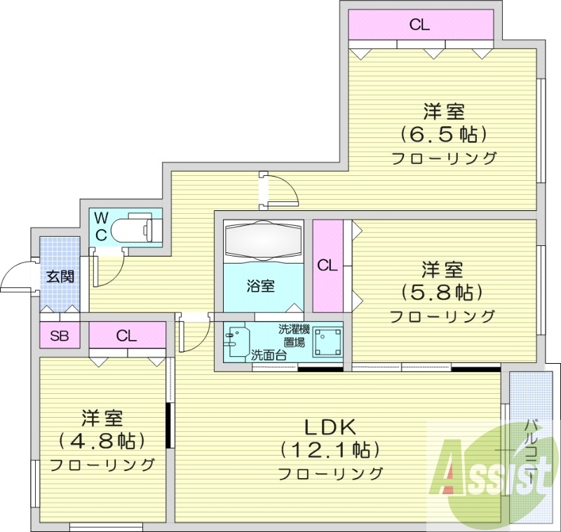 3LDK、都市ガス、ネット無料、エアコン、浴室乾燥