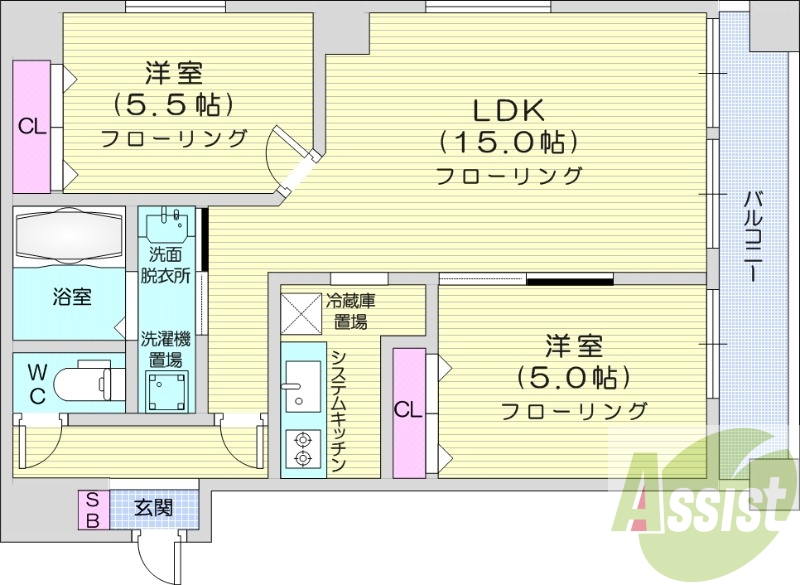2LDK、灯油暖房、エアコン、シャンドレ、ネット無料