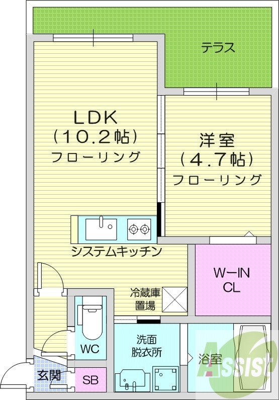 1LDK、エアコン、ペット可、システムキッチン