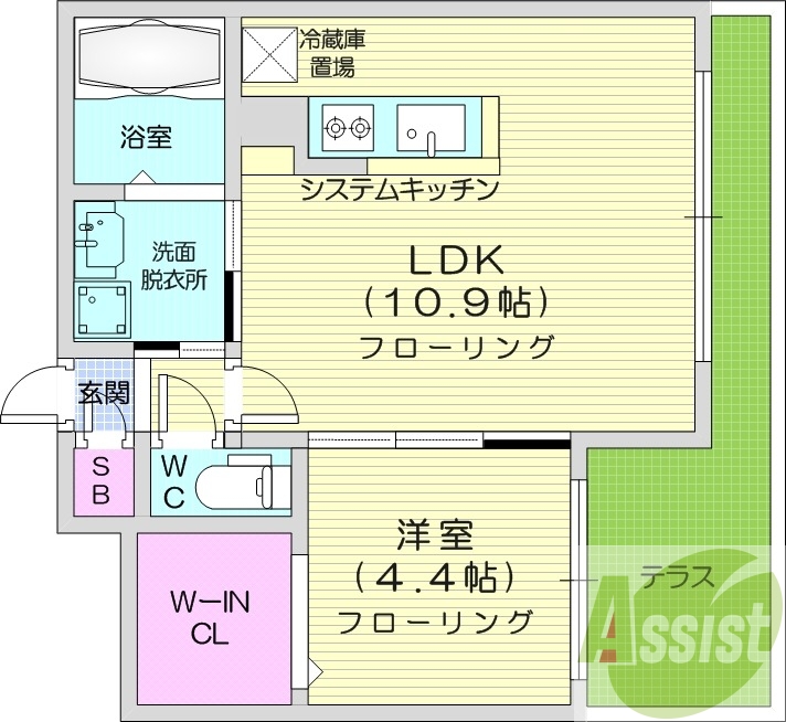 1LDK、エアコン、ペット可、システムキッチン