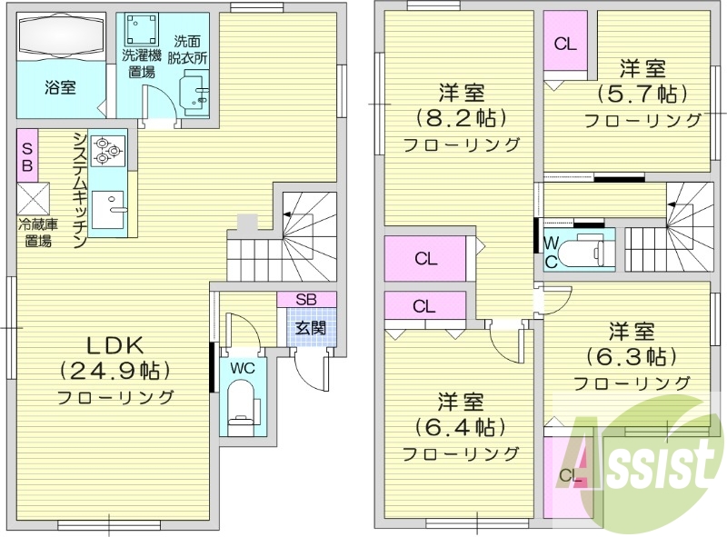 4LDK、ウォークインクローゼット、システムキッチン