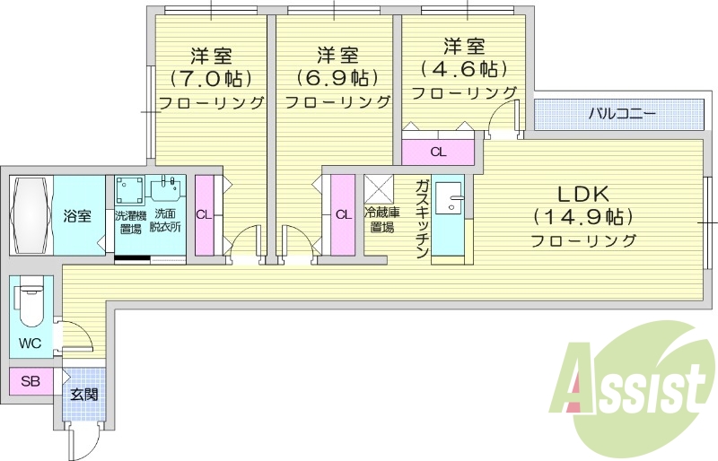 3LDK、ネット無料、エアコン、ペット可、追い炊き