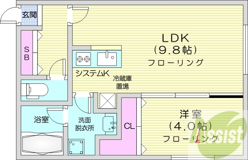 1LDK、都市ガス、バス・トイレ別、ネット無料