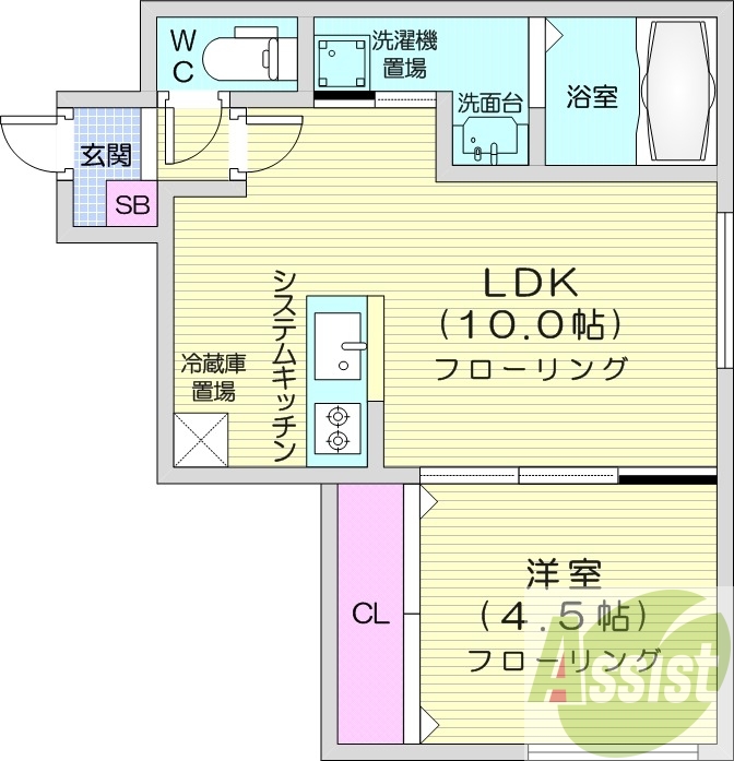 1LDK、エアコン、システムキッチン、オートロック、