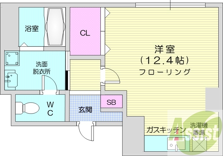1R、独立洗面台、ガスキッチン、収納、灯油暖房