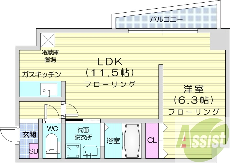 1LDK、洗面脱衣所、クローゼット、バルコニー