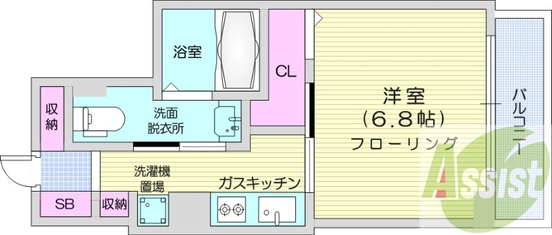 1K、追い炊き機能、宅配BOX、システムキッチン