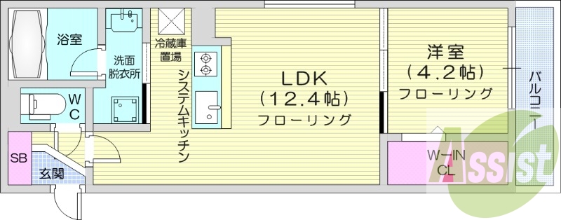 1LDK、都市ガス、エアコン、システムキッチン、ネット無料