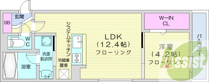 1LDK、都市ガス、エアコン、システムキッチン、ネット無料