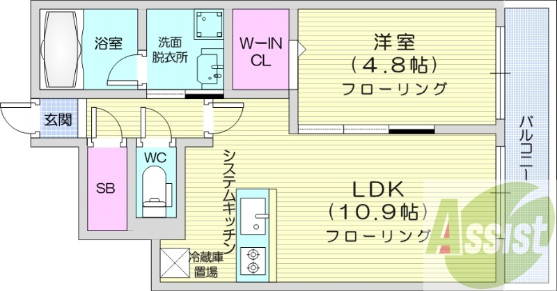 1LDK、都市ガス、エアコン、システムキッチン、ネット無料