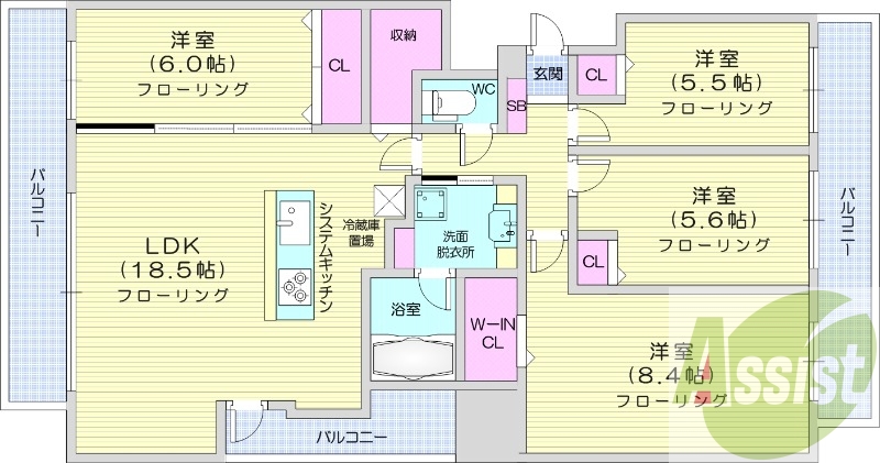 4LDK、都市ガス、追い焚き、浴室乾燥機