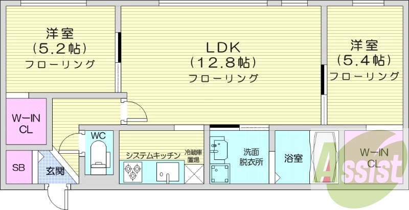 1LDK、エアコン、システムキッチン、ネット無料
