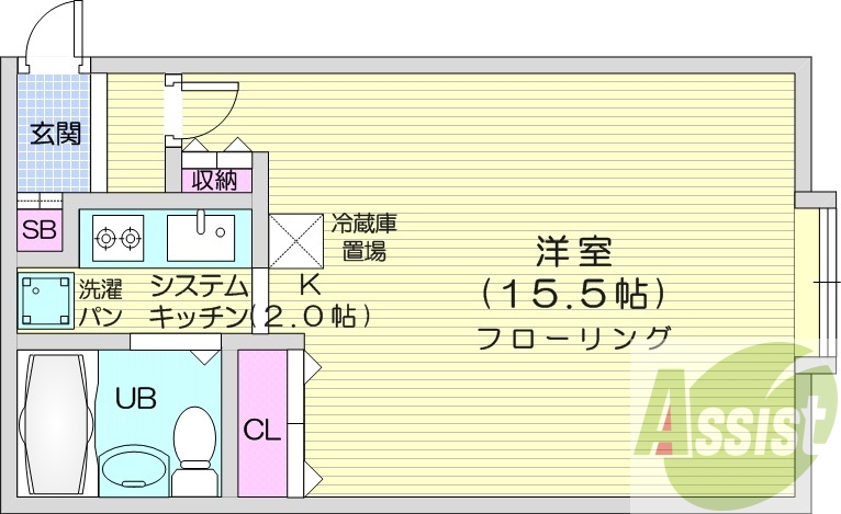 1K、システムキッチン、バストイレ別、オートロック