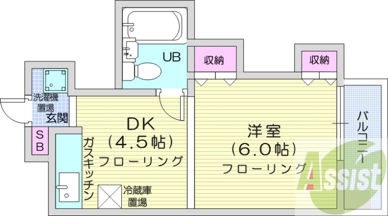 1DK、収納スペース、バルコニー、シューズボックス