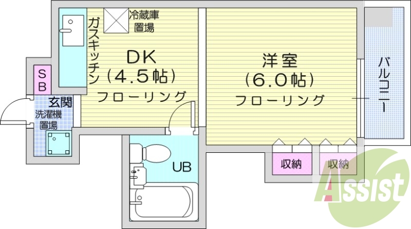 1DK、収納スペース、バルコニー、シューズボックス
