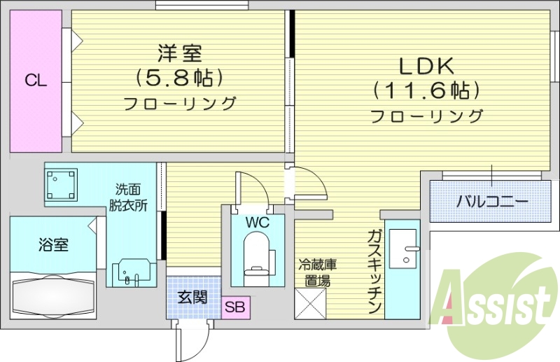 1LDK、ネット無料、システムキッチン、バストイレ別
