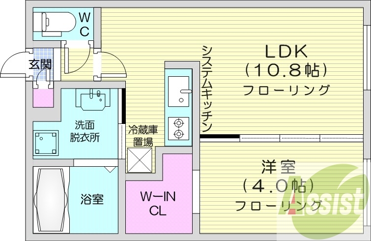 1LDK、エアコン、都市ガス、ペット可