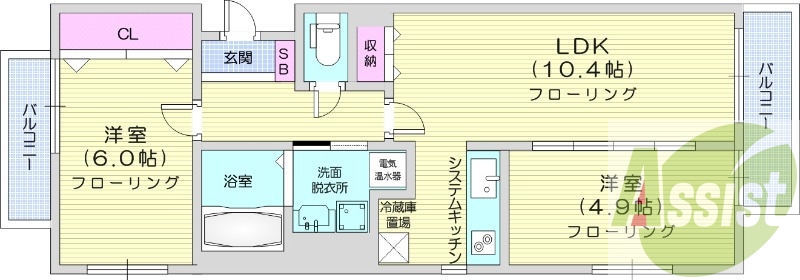 2LDK、オール電化、宅配ボックス、オートロック