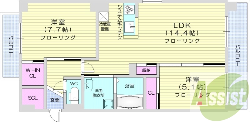 2LDK、都市ガス、エアコン、浴室乾燥機、追い焚き