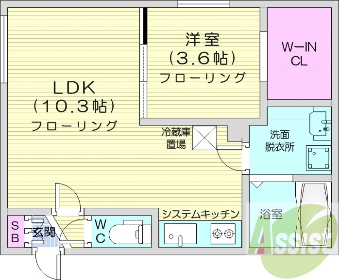 1LDK、エアコン、都市ガス、ペット可