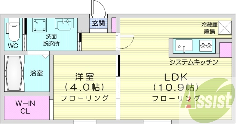 1LDK、エアコン、都市ガス、ペット可