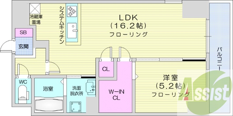 1LDK、都市ガス、エアコン、システムキッチン