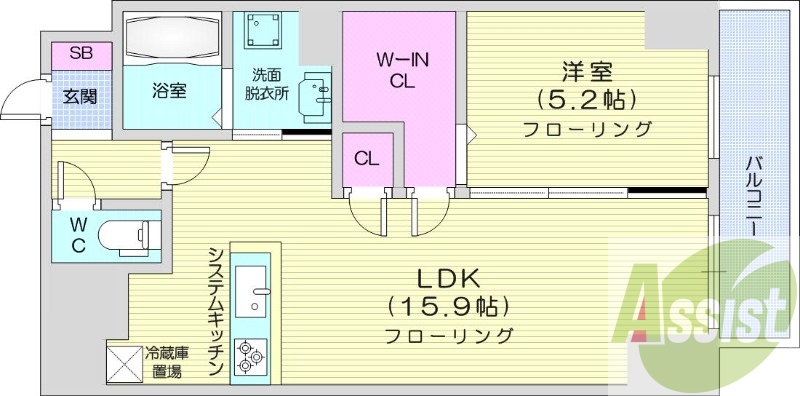 1LDK、都市ガス、エアコン、システムキッチン