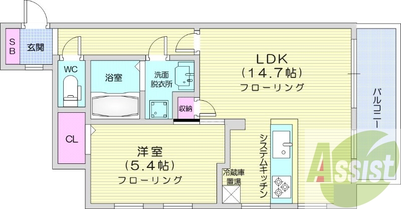 1LDK、都市ガス、エアコン、システムキッチン
