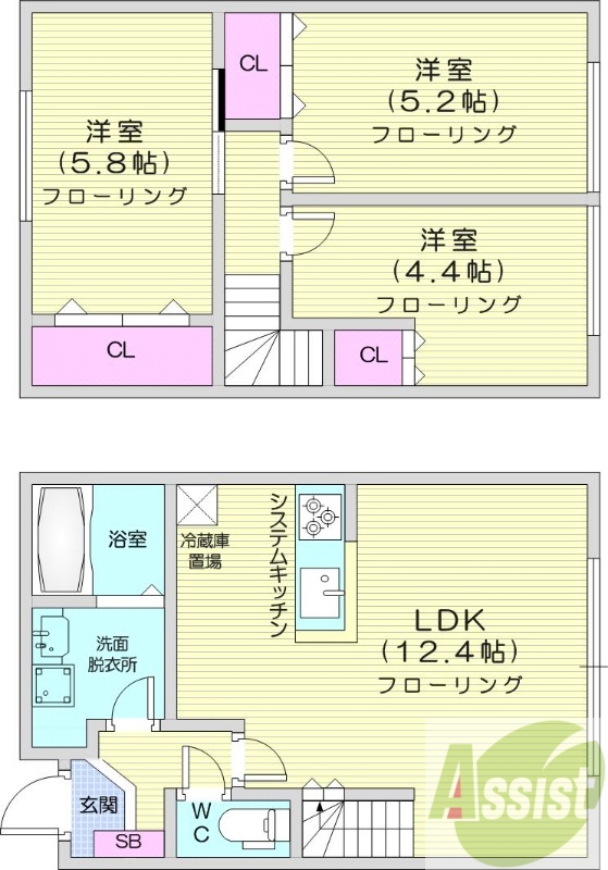 3LDK、エアコン、追い焚き、システムキッチン
