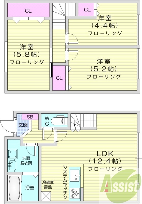 3LDK、システムキッチン、ネット無料、エアコン
