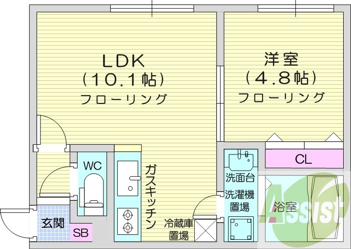 1LDK、インターネット無料、システムキッチン