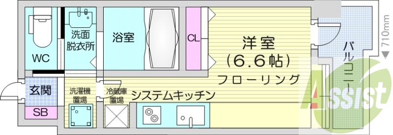 1K、システムキッチン、エアコン、バルコニー、独立洗面