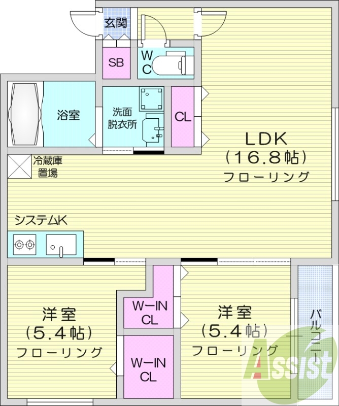 2LDK、都市ガス、エアコン、ネット無料、オートロック