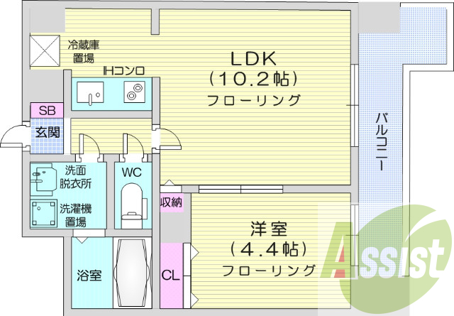 1LDK、システムキッチン、ウォシュレット、シューズボックス