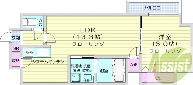 1LDK、都市ガス、オートロック、エアコン