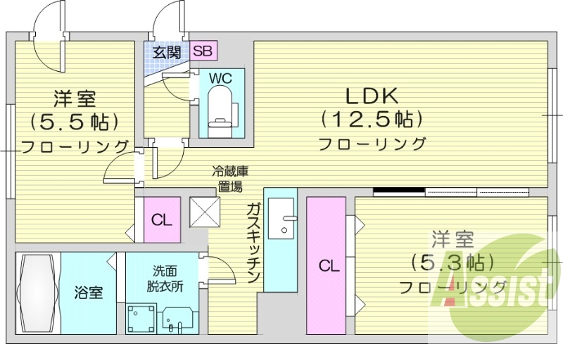 2LDK、シャワートイレ、シャンプードレッサー、灯油FF暖房