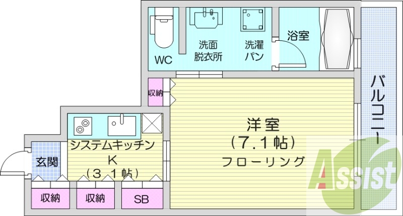 1K、オートロック、モニターホン、オール電化、バストイレ別