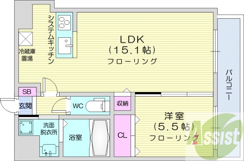 1LDK、システムキッチン、エアコン、追い焚き