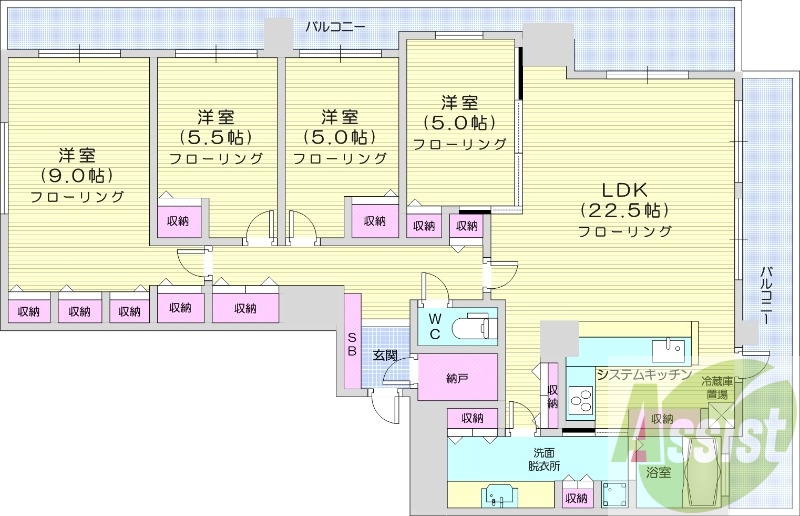 4LDK、都市ガス、分譲、システムキッチン