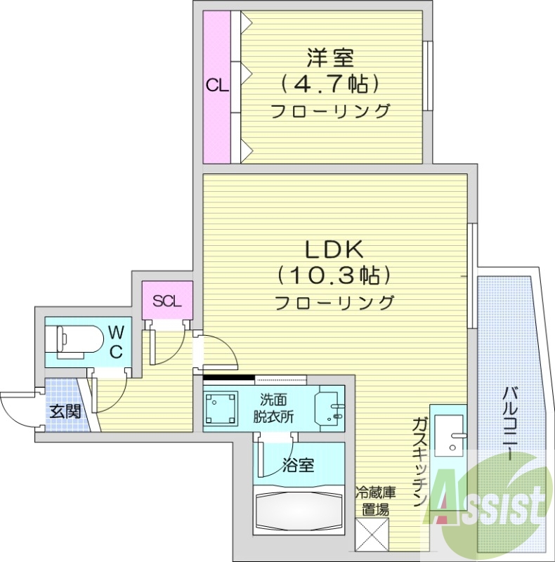 1LDK、エアコン、角部屋、ネット無料、宅配ボックス