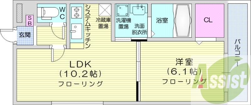 1LDK、システムキッチン、オートロック、エアコン