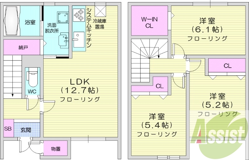 3LDK、エアコン、追い焚き、システムキッチン