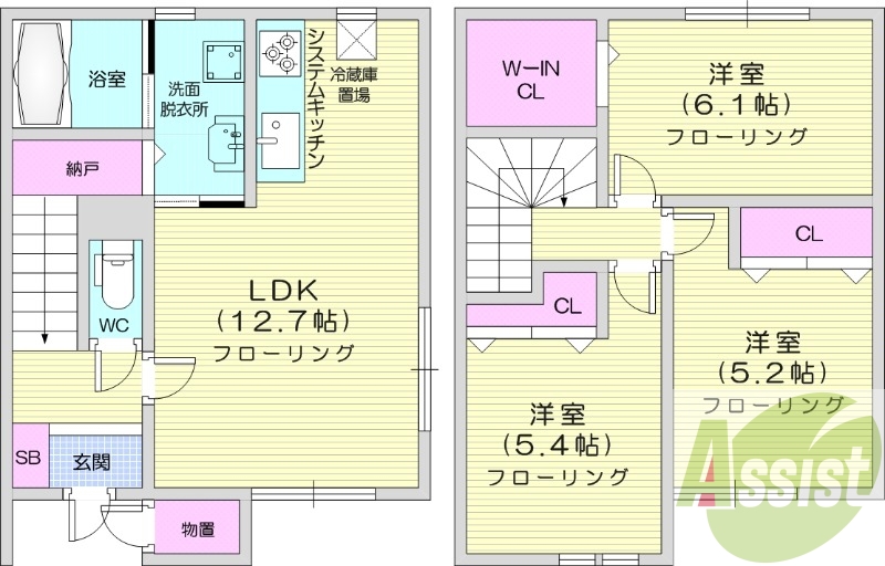 3LDK、エアコン、追い焚き、システムキッチン