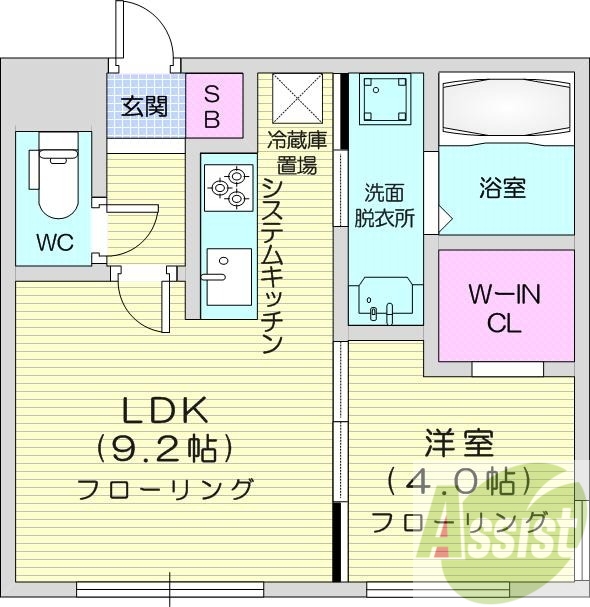 1LDK、エアコン、システムキッチン、ネット無料