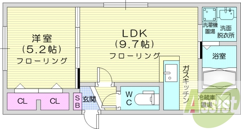 1LDK、エアコン、浴室乾燥機、ネット無料