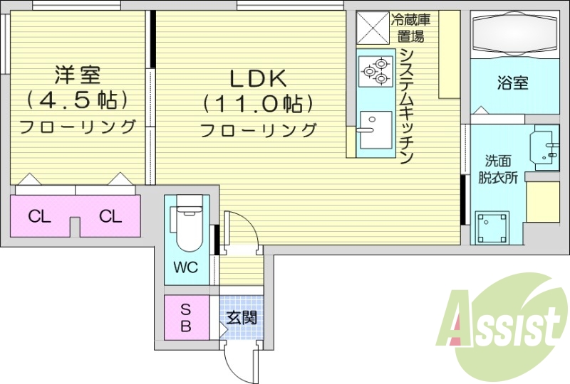1LDK、エアコン、ペット可、システムキッチン