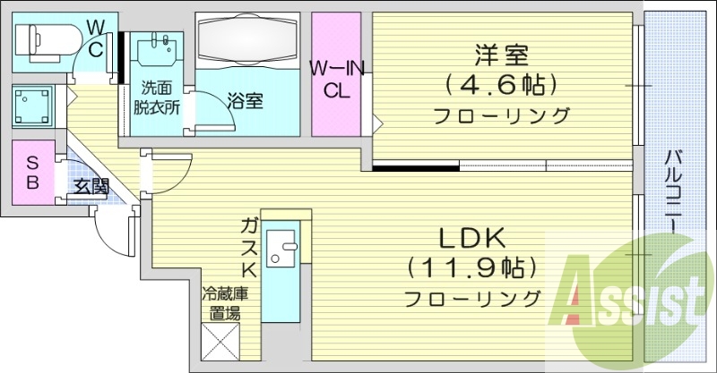 1LDK、エアコン、ガス暖房、ネット無料