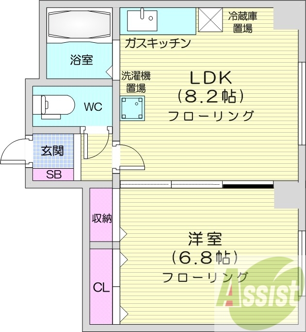 1LDK、収納、灯油暖房、洗濯機置場、楽器可