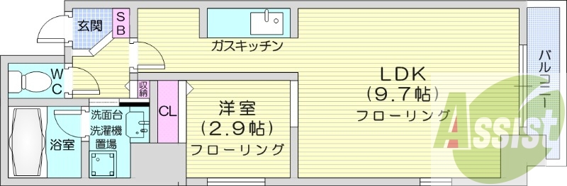 1LDK、エアコン、灯油暖房、オートロック