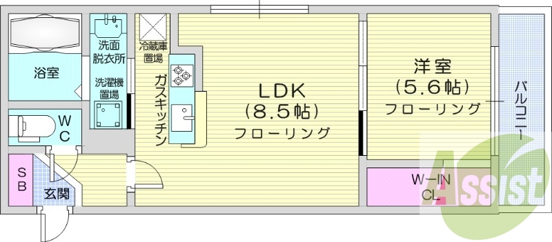 1LDK、システムキッチン、都市ガス、エアコン